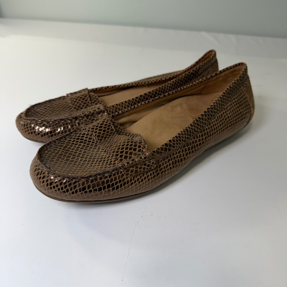 Vionic Larrun‎ Bronze Metallic Snakeskin Embossed Leather Loafers Flats 8.5